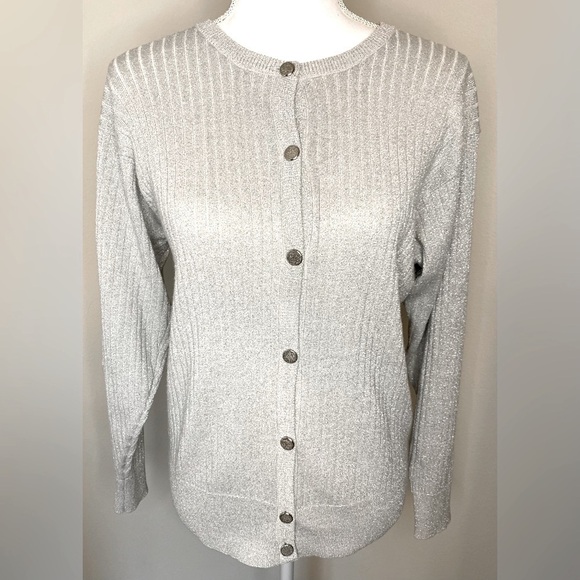 P Galli Designs Gray and silver Button Up Cardigan Sweater Size Medium - Picture 1 of 6